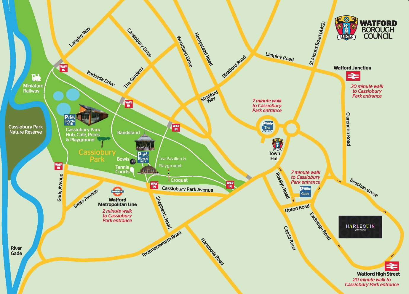 Map of car parks in the area surrounding Cassiobury Park
